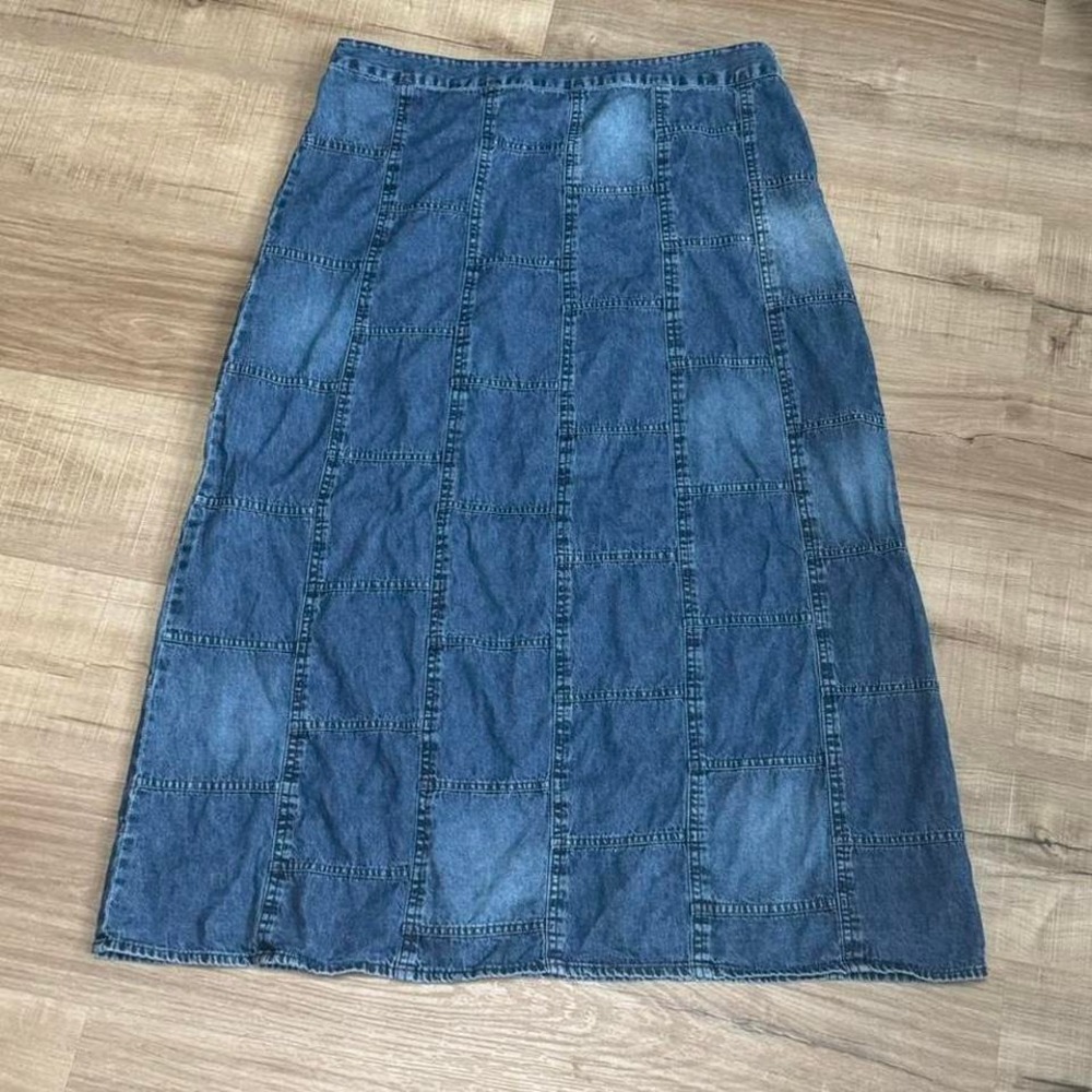 Vintage 90s‎ Denim Maxi Skirt Women's Plus Size 1X Patchwork Studio West Boho